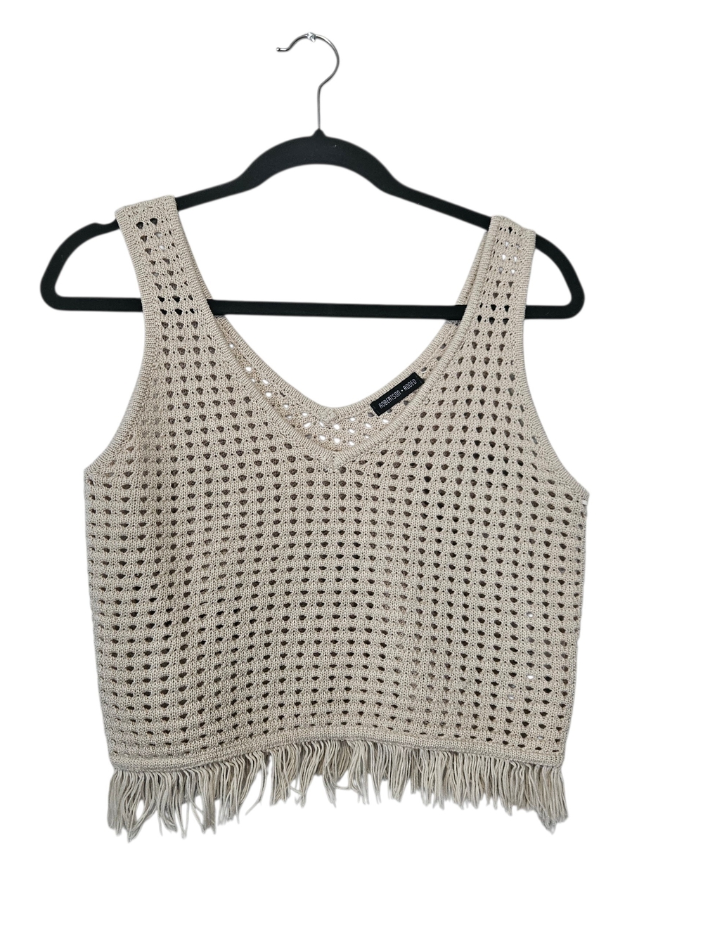 Robertson + Rodeo Neutral Crochet Fringe V-Neck Tank Size M
